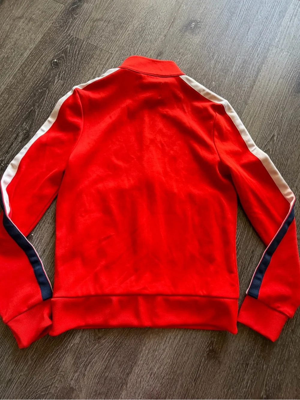 Tory Burch Bright Red Zip-Front Jacket with Green and Blue Trim - Picture 4 of 5